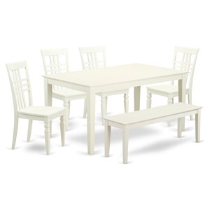 Pemberly Row 6-Piece Wood Dining Room Set with Bench in Linen White