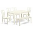 Pemberly Row 6-Piece Wood Dining Room Set with Bench in Linen White