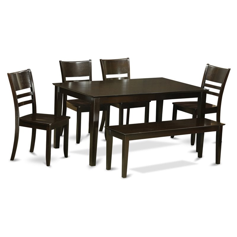 Pemberly Row 6-Piece Wood Dining Set with Bench in Cappuccino Finish