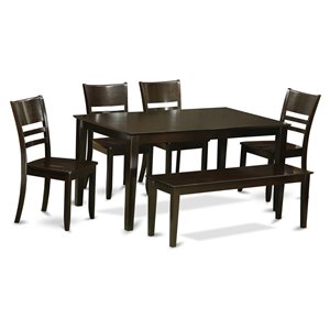 Pemberly Row 6-Piece Wood Dining Set with Bench in Cappuccino Finish