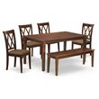 Pemberly Row 6-Piece Dining Set with Linen Seats in Mahogany Finish