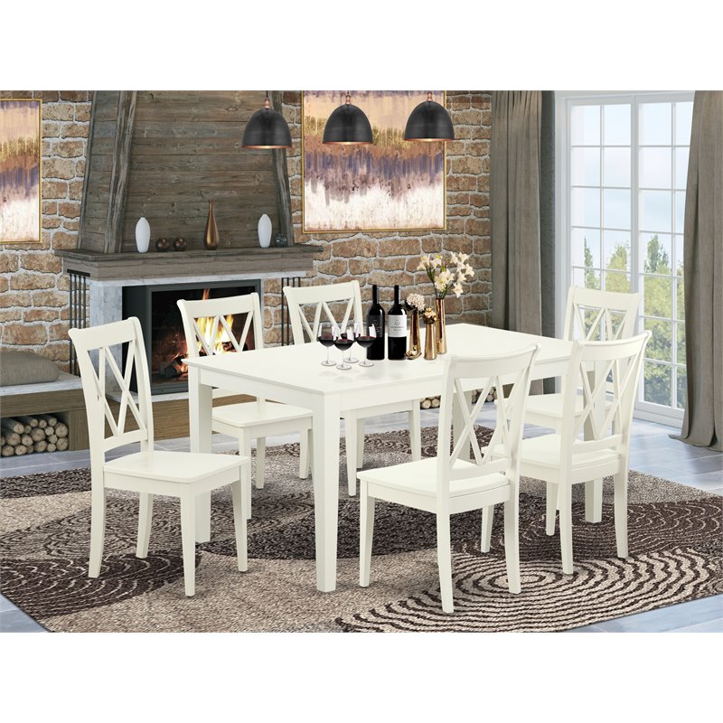 Pemberly Row 7-Piece Wood Dining Table Set with X-Back Chairs in White