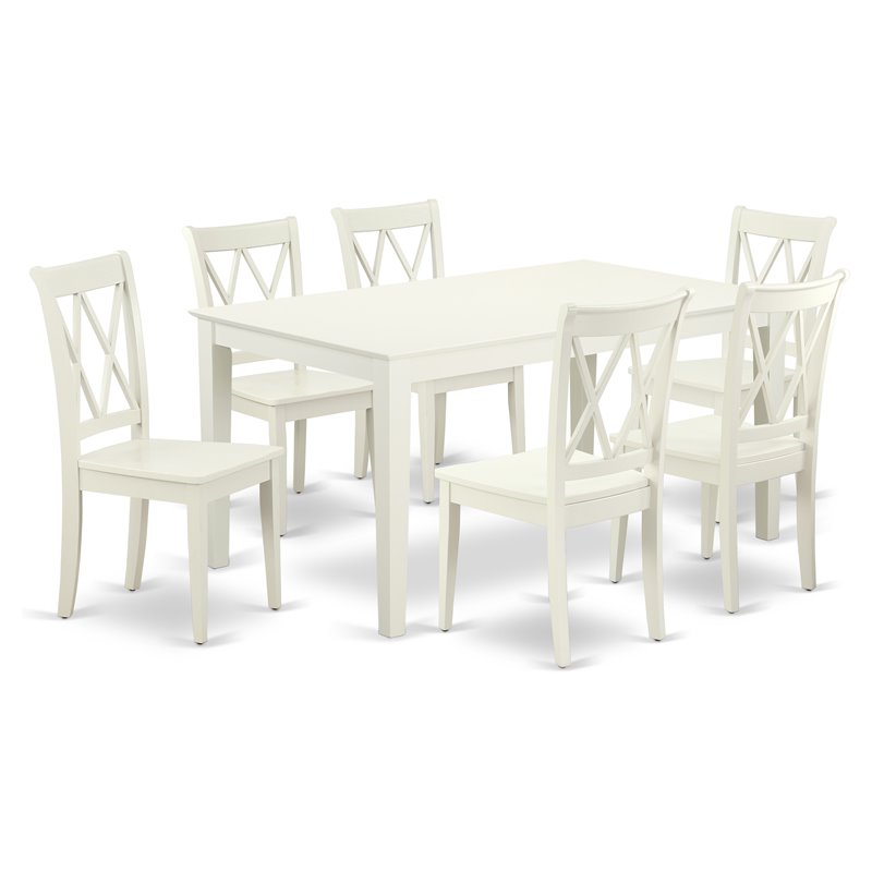 Pemberly Row 7-Piece Wood Dining Table Set with X-Back Chairs in White