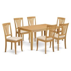 Pemberly Row 7-Piece Wood Dining Set with Linen Seats in Oak Finish