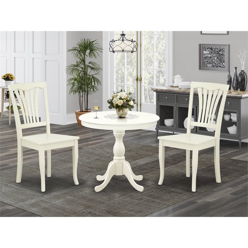 Pemberly Row 3-Piece Wood Dining Set with Slatted Back in Linen White