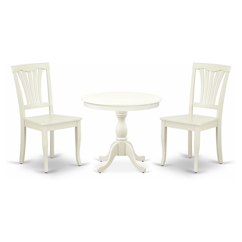 Pemberly Row 3-Piece Wood Dining Set with Slatted Back in Linen White