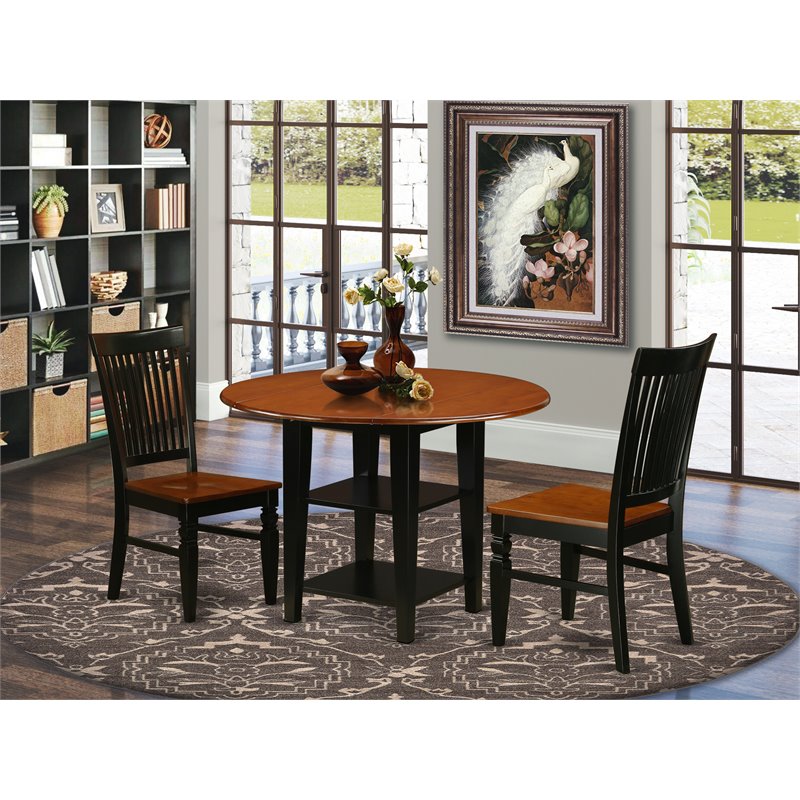 Pemberly Row 3-Piece Dining Set with Slat Back Chairs in Black/Cherry