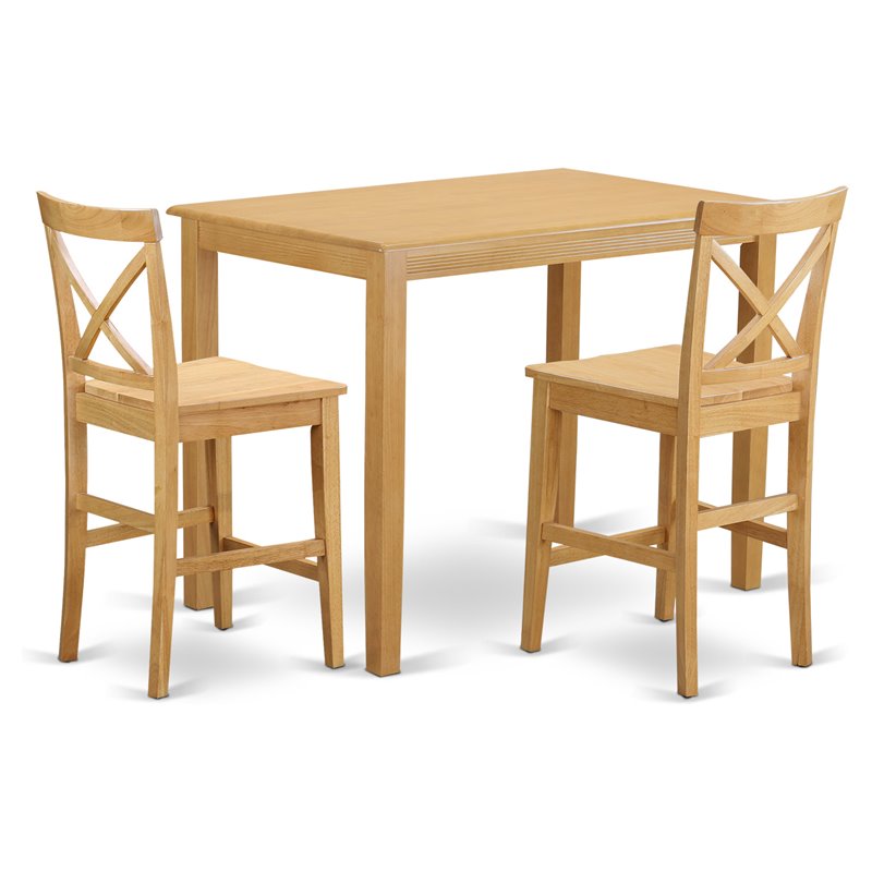 Pemberly Row 3-Piece Wood Dining Table and Chair Set in Oak