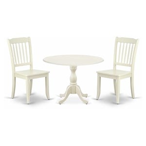 Pemberly Row 3-Piece Round Pedestal Dining Table Set in Linen White