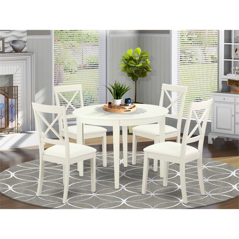 Pemberly Row 5-Piece Round Dining Set with Linen White Finish
