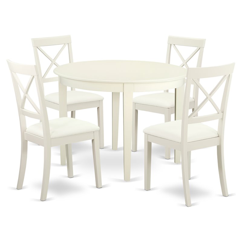 Pemberly Row 5-Piece Round Dining Set with Linen White Finish