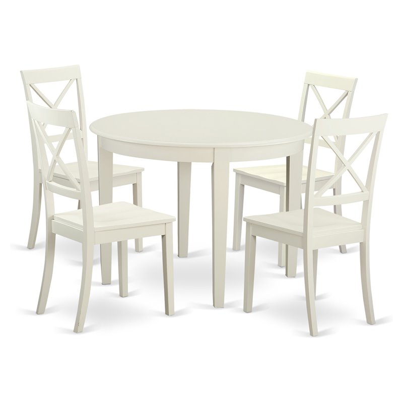Pemberly Row 5-Pc Wooden Kitchen Table Set in Linen White Finish