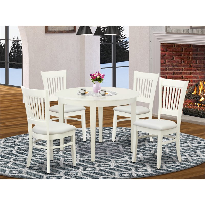 Pemberly Row 5-Pc Dining Table Set with Fabric Seats in Linen White