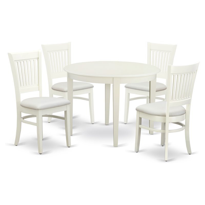 Pemberly Row 5-Pc Dining Table Set with Fabric Seats in Linen White