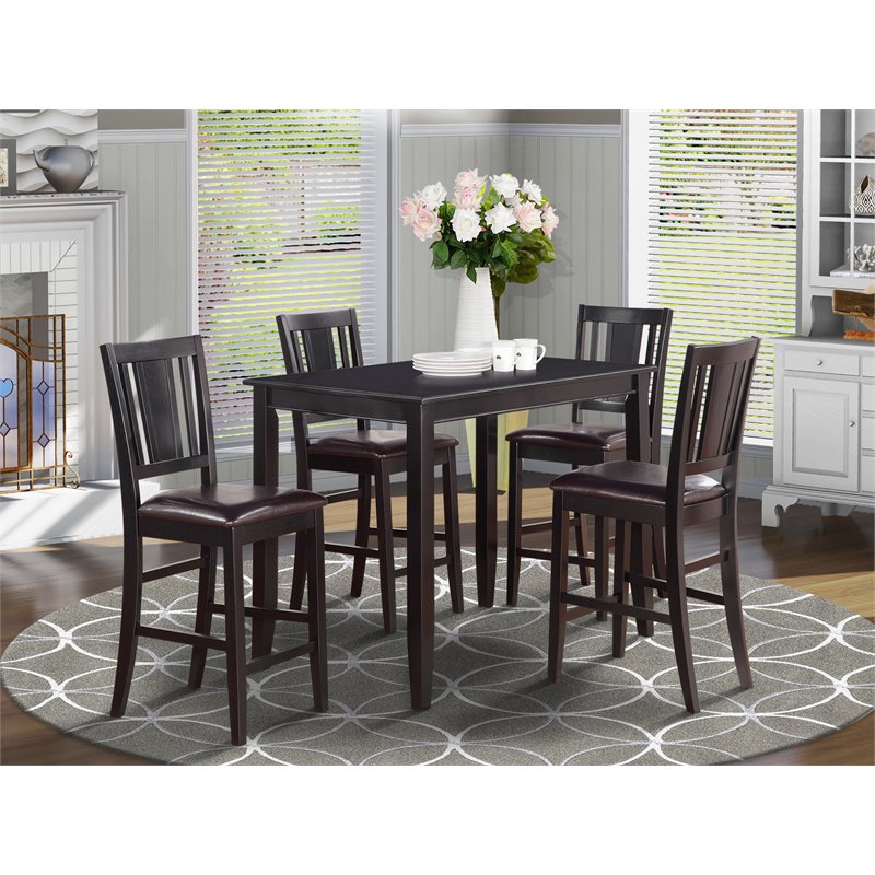 Pemberly Row 5-Piece Rubberwood Counter Dining Set in Black Finish