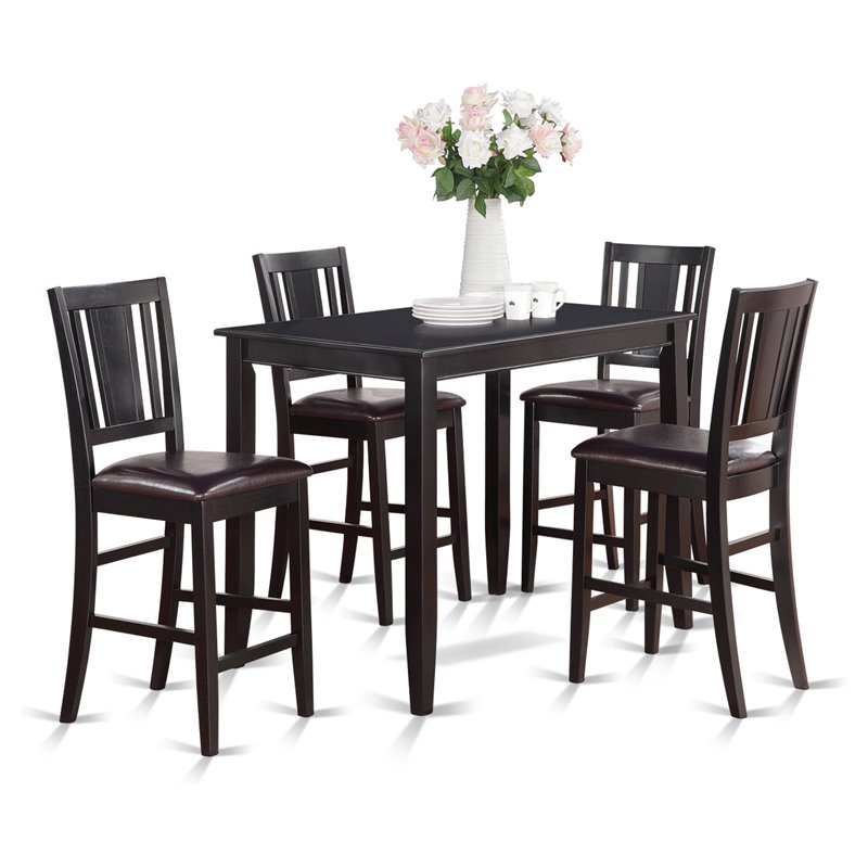 Pemberly Row 5-Piece Rubberwood Counter Dining Set in Black Finish