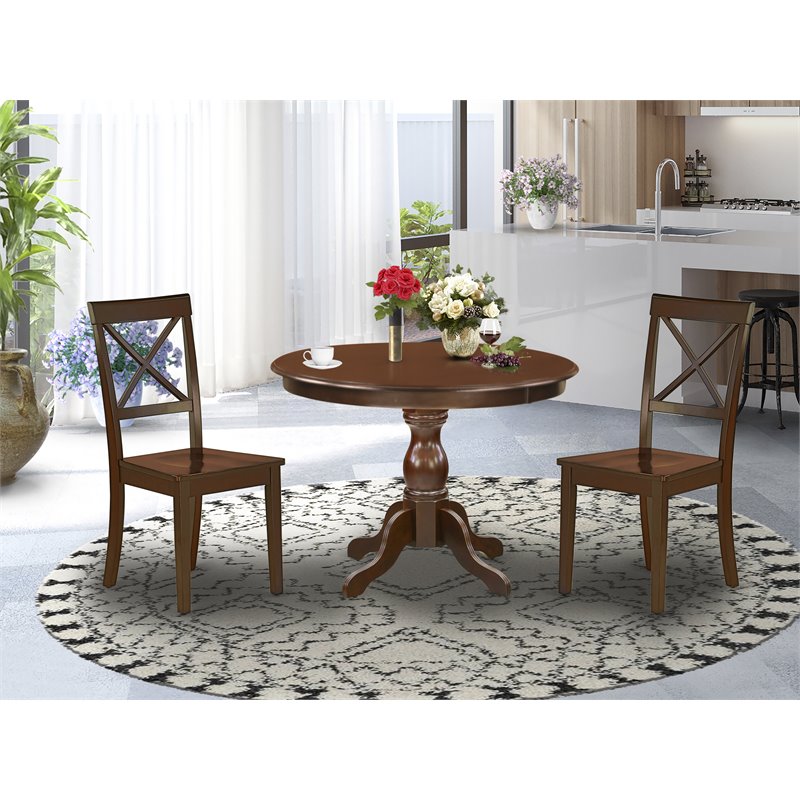 Pemberly Row 3-Piece Dining Set with X-Back Chairs in Mahogany