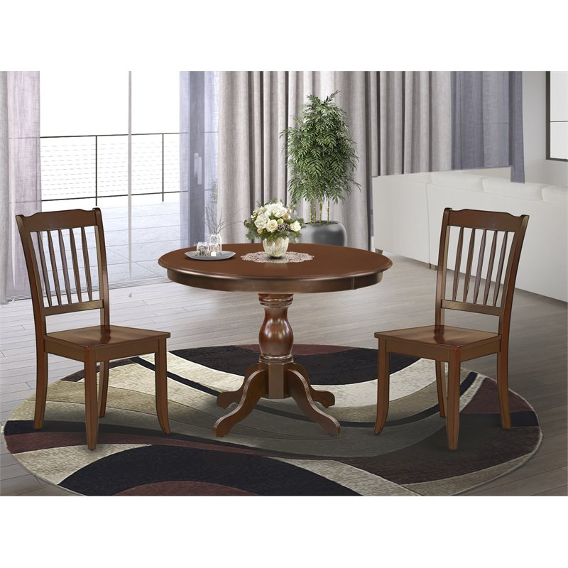 Pemberly Row 3-Piece Dining Set with Slatted Chairs in Mahogany Finish
