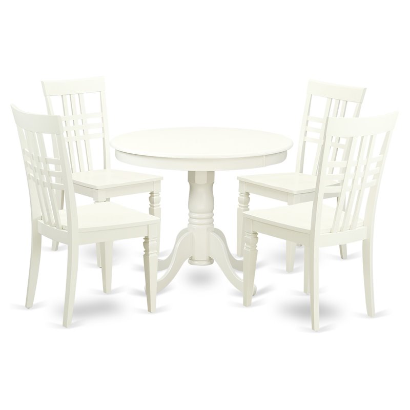Pemberly Row Antique 5-Piece Dining Table Set in Linen White Wood