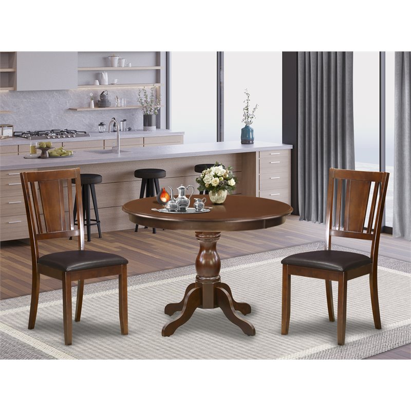 Pemberly Row 3-Piece Mahogany Dining Set with Faux Leather Chairs