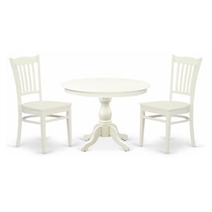 Pemberly Row 3-Piece Slatted Back Dining Set in Linen White Wood