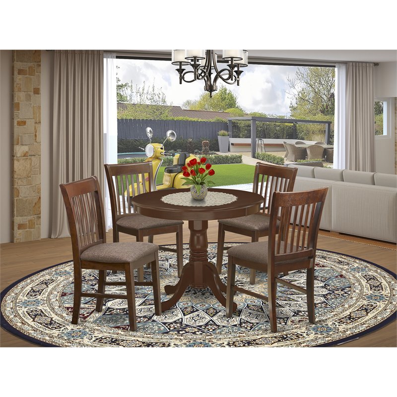 Pemberly Row 5-Piece Mahogany Dining Set with Linen Fabric Seats