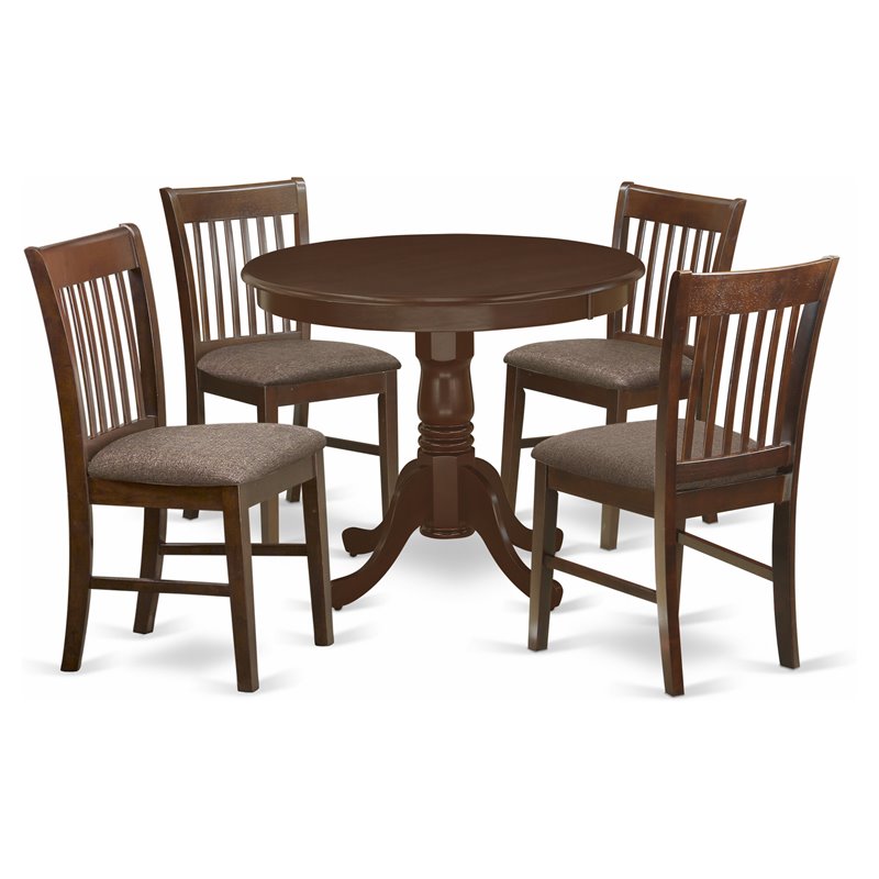 Pemberly Row 5-Piece Mahogany Dining Set with Linen Fabric Seats