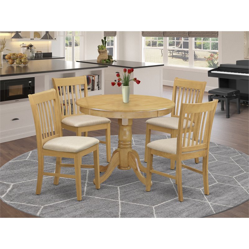 Pemberly Row 5-Piece Oak Dining Set with Slat-Back Chairs