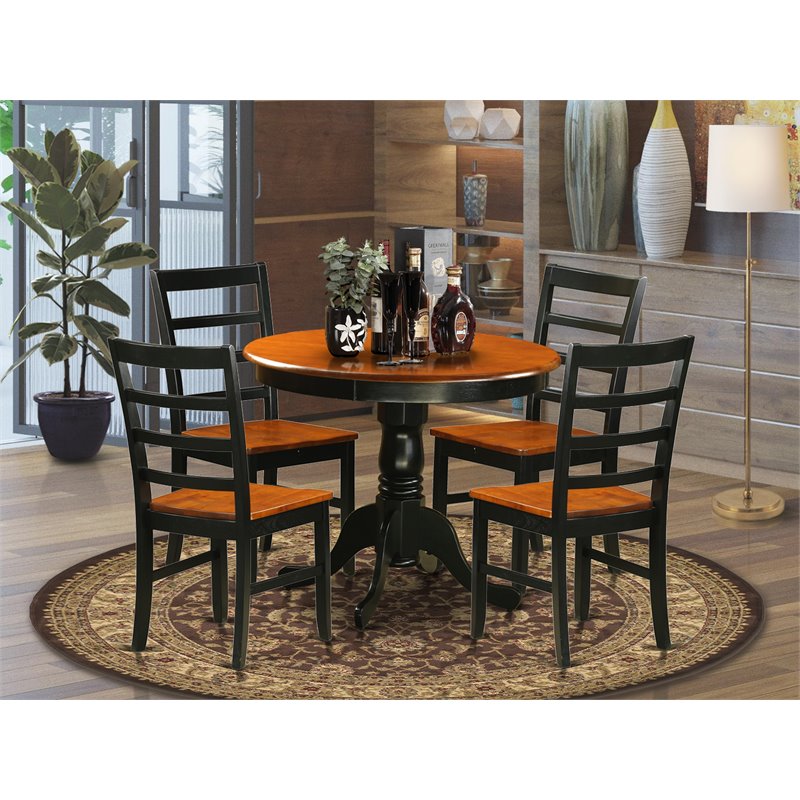 Pemberly Row 5-Piece Wood Dining Set with Round Table in Black and Cherry
