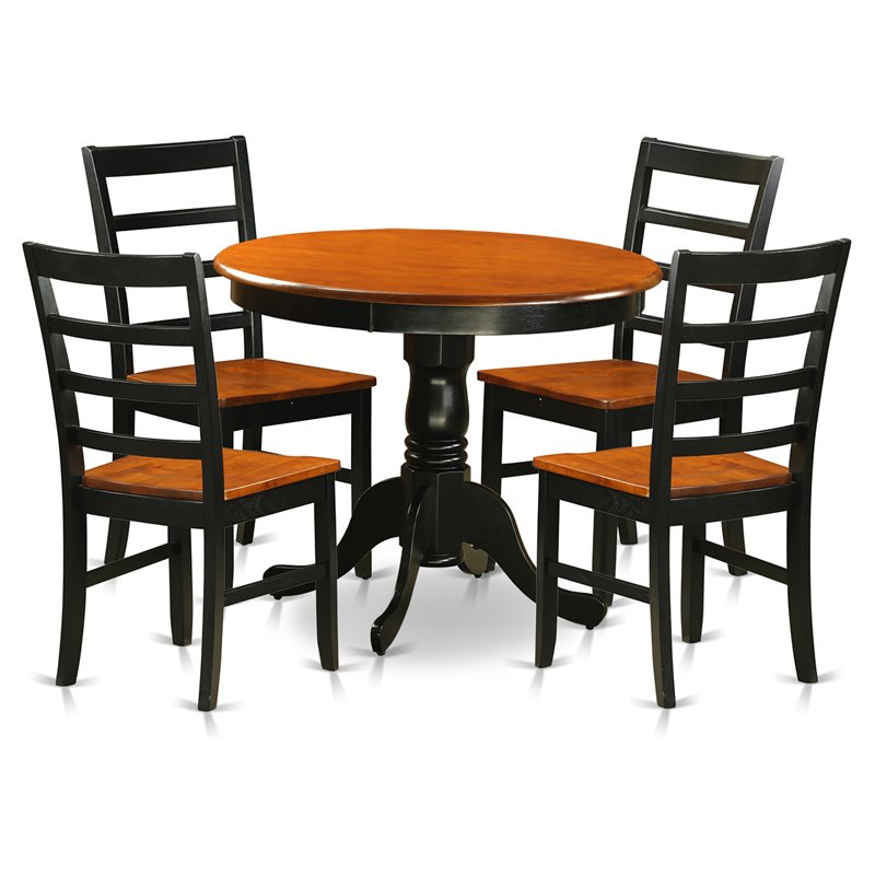 Pemberly Row 5-Piece Wood Dining Set with Round Table in Black and Cherry