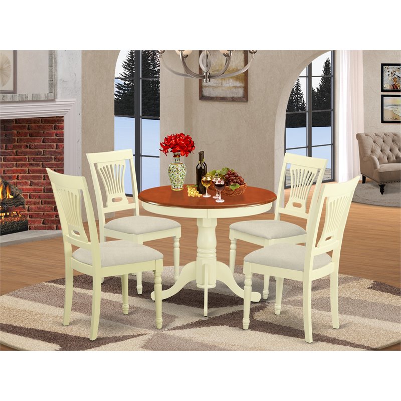 Pemberly Row Antique 5-Piece Wood Dining Set with Cushioned Seats