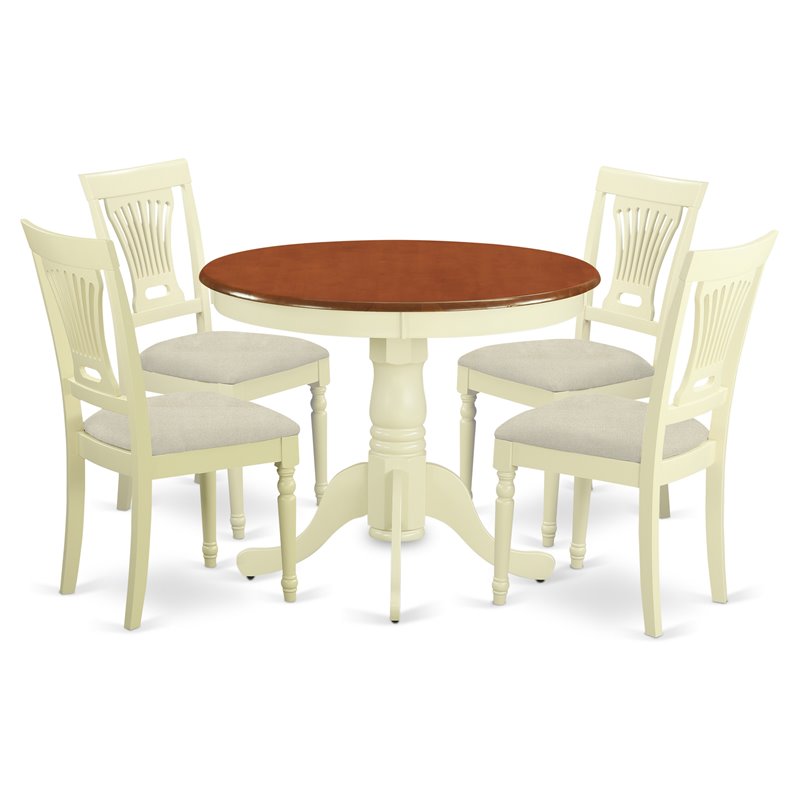 Pemberly Row Antique 5-Piece Wood Dining Set with Cushioned Seats