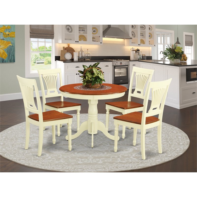Pemberly Row Antique 5-Piece Wood Kitchen Table Set with Slatted Chairs