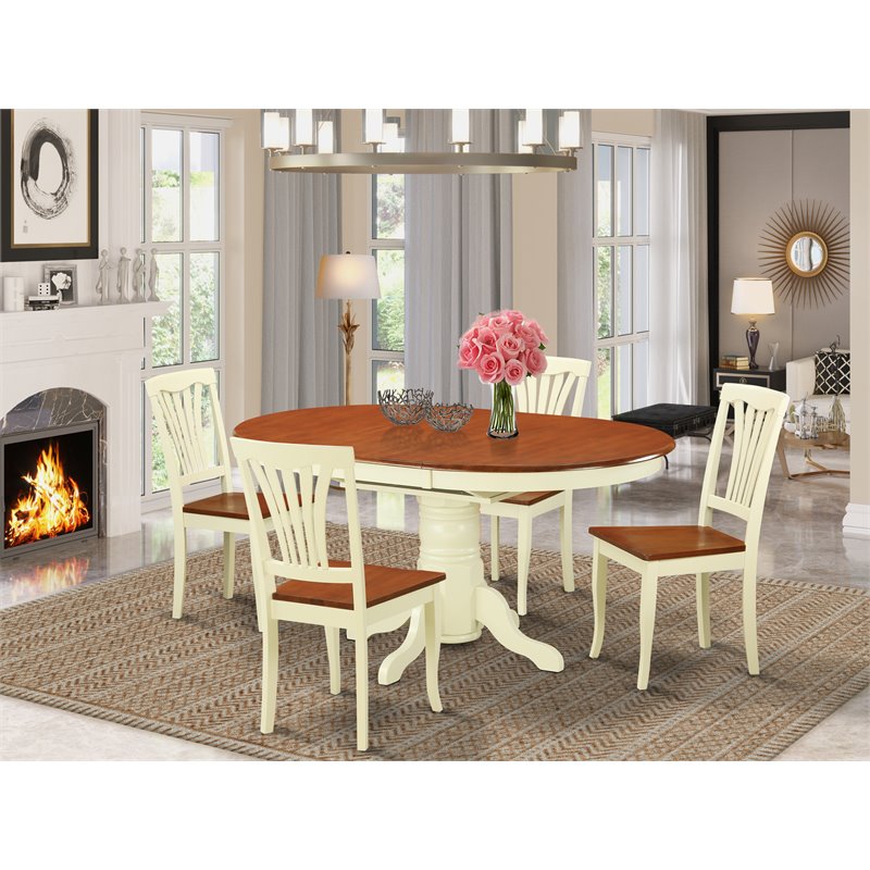 Pemberly Row 5-Piece Rubberwood Dining Set in Buttermilk and Cherry