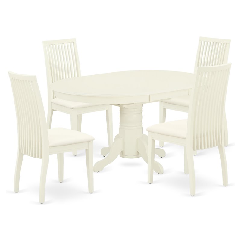 Pemberly Row 5-Piece Dining Set with Linen Upholstered Chairs in White
