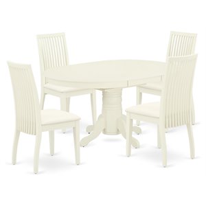 Pemberly Row 5-Piece Dining Set with Linen Upholstered Chairs in White