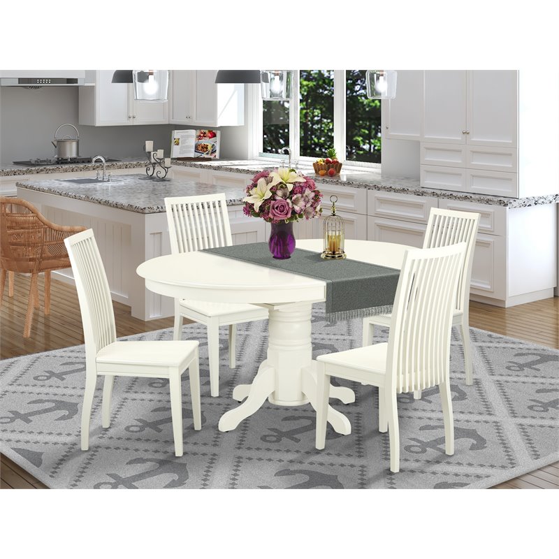 Pemberly Row 5-Piece Wood Dining Table Set in Linen White Finish