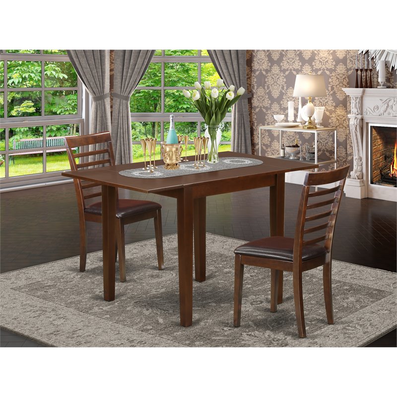 Pemberly Row 3-Piece Wooden Dining Set with Ladder-Back Chairs in Mahogany