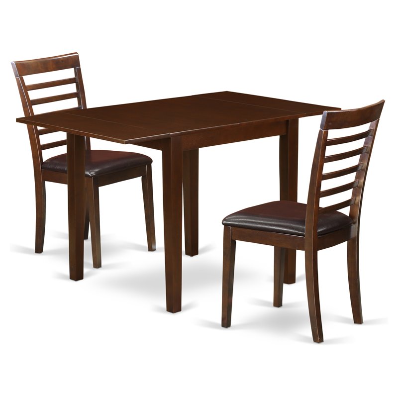 Pemberly Row 3-Piece Wooden Dining Set with Ladder-Back Chairs in Mahogany