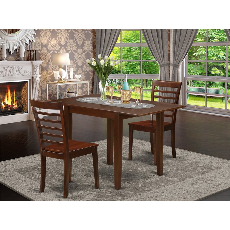 Pemberly Row 3-Piece Wooden Dining Set with Ladder-Back Chairs in Mahogany