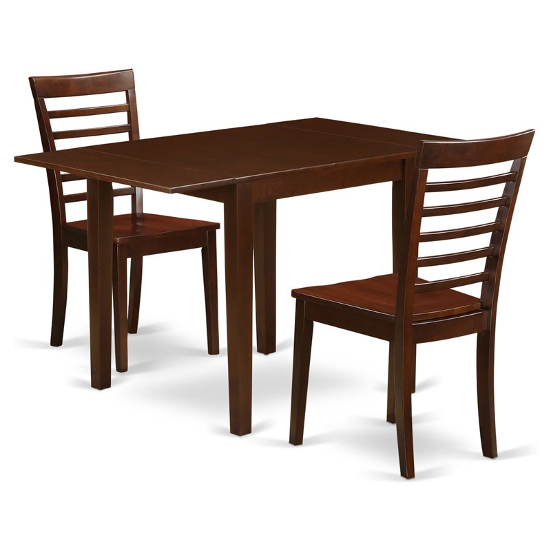Pemberly Row 3-Piece Wooden Dining Set with Ladder-Back Chairs in Mahogany