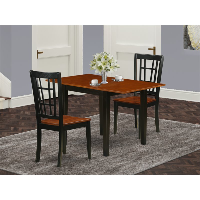 Pemberly Row 3-Piece Dining Table Set with Panel-Back Chairs in Black and Cherry