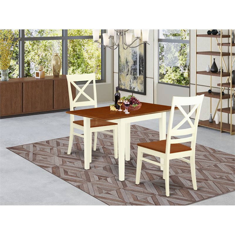 Pemberly Row 3-Piece Dining Set with X-Back Chairs in Buttermilk/Cherry