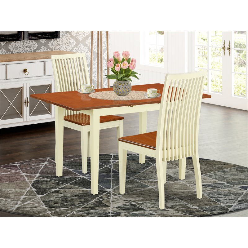 Pemberly Row Norfolk 3-Piece Wood Dining Set with Self-Storage Leaf