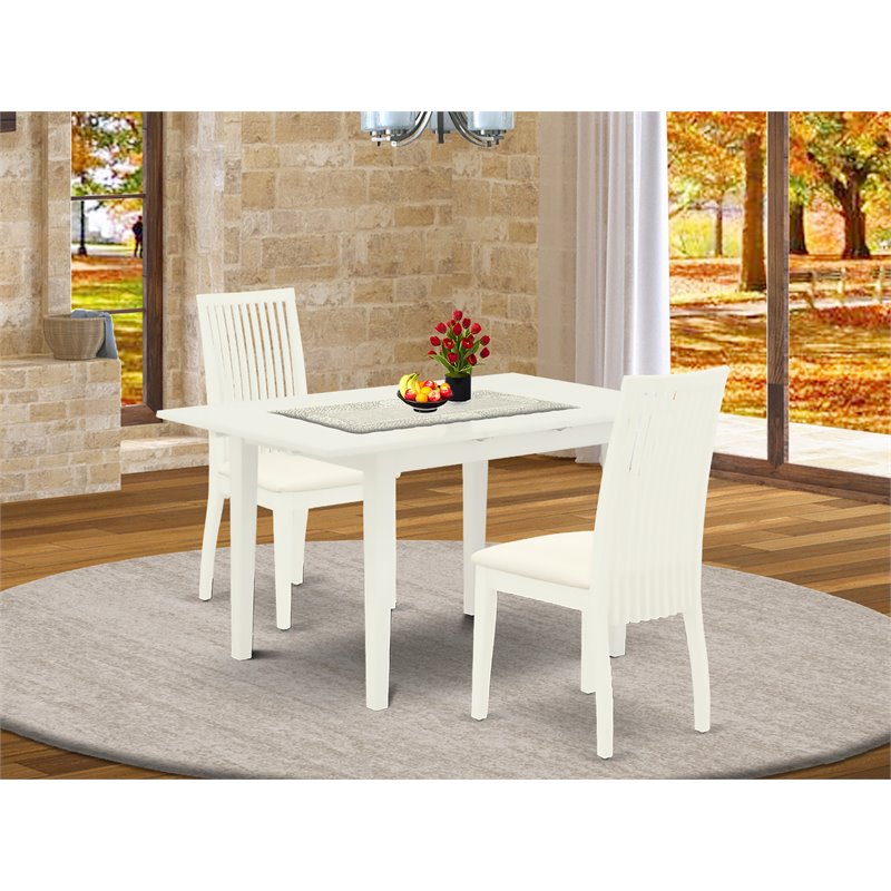 Pemberly Row Norfolk 3-Piece Wood Dining Set with Linen White Finish