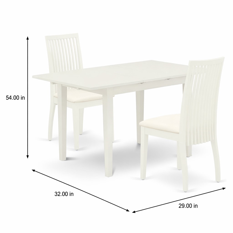Pemberly Row Norfolk 3-Piece Wood Dining Set with Linen White Finish