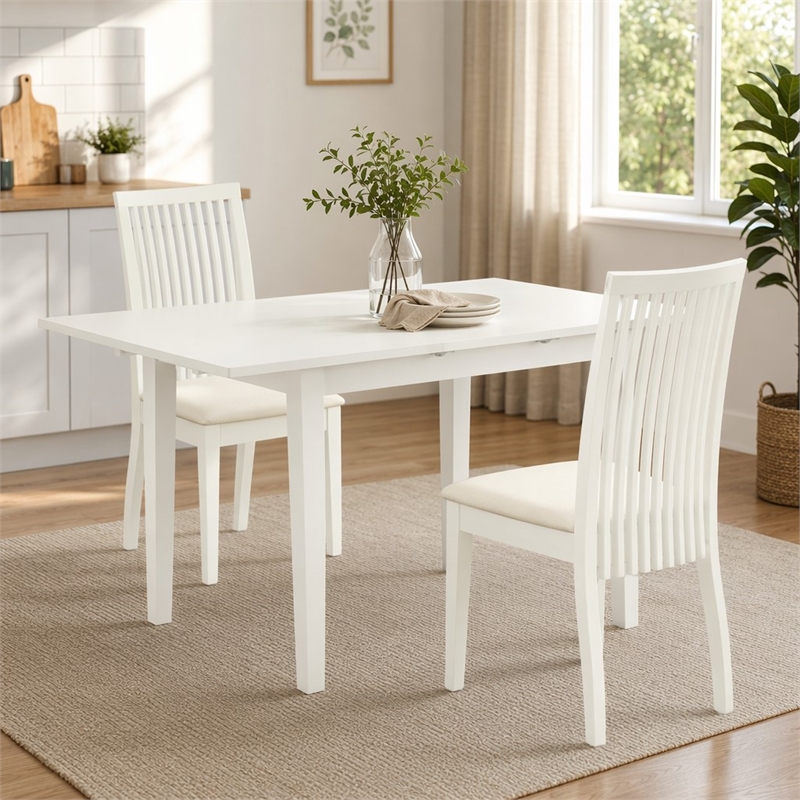 Pemberly Row Norfolk 3-Piece Wood Dining Set with Linen White Finish
