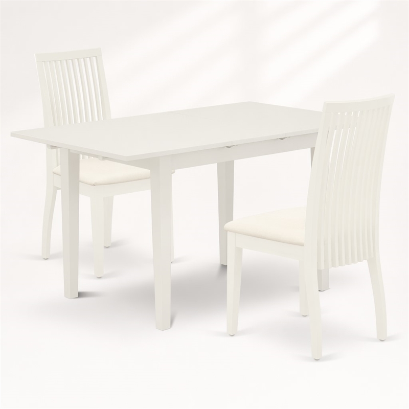 Pemberly Row Norfolk 3-Piece Wood Dining Set with Linen White Finish