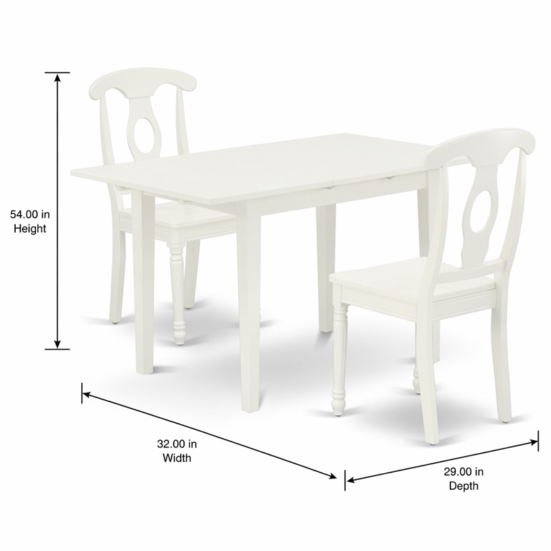 Pemberly Row 3-Piece Dining Set Wood Linen White Finish