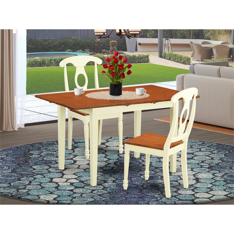 Pemberly Row Norfolk 3-Piece Dining Set Buttermilk/Cherry Wood